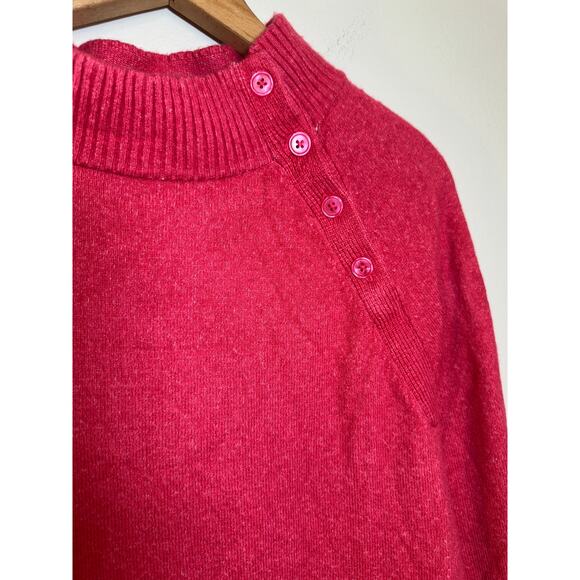 NWT Talbots Mock Neck Button Up Sweater - Hot Pink - Size Medium - Picture 2 of 5
